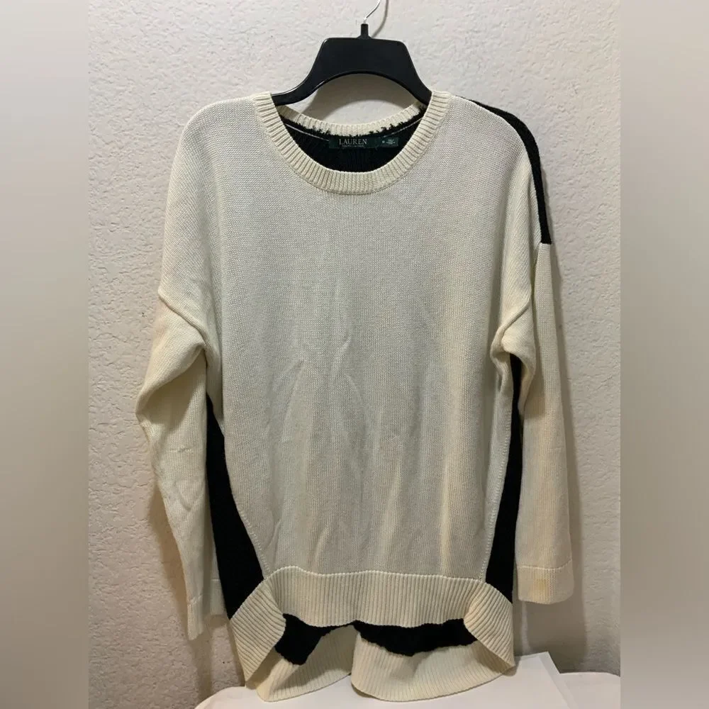 Lauren Ralph Lauren Relaxed Fit Long Sleeve Color Block Tunic Sweater